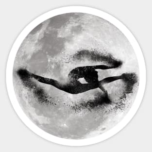 Gymnast jump silhouette and full moon - sand explosion - dance lover / ballet lover / gymnastics lover - gift idea Sticker